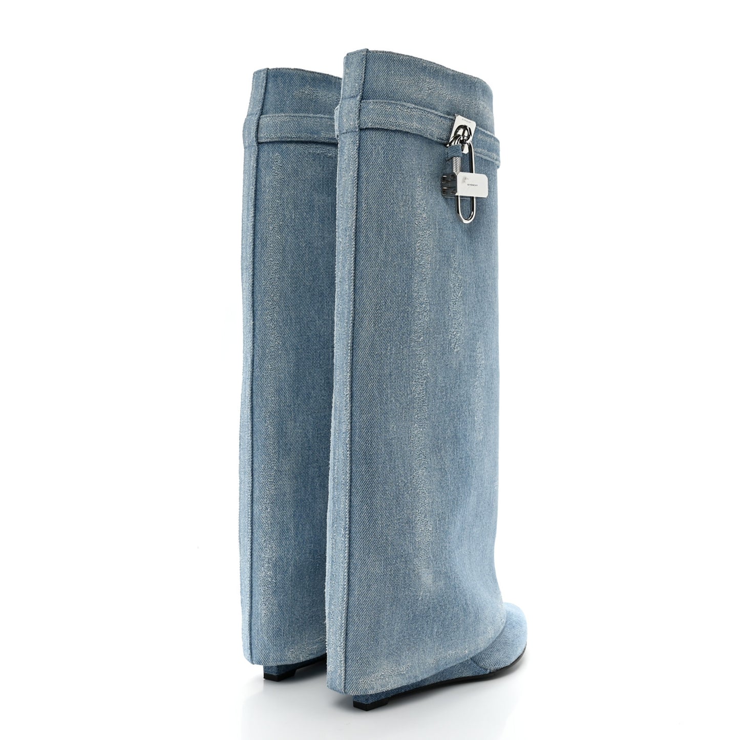 Washed Denim Shark Lock Pant Boots 41 Blue