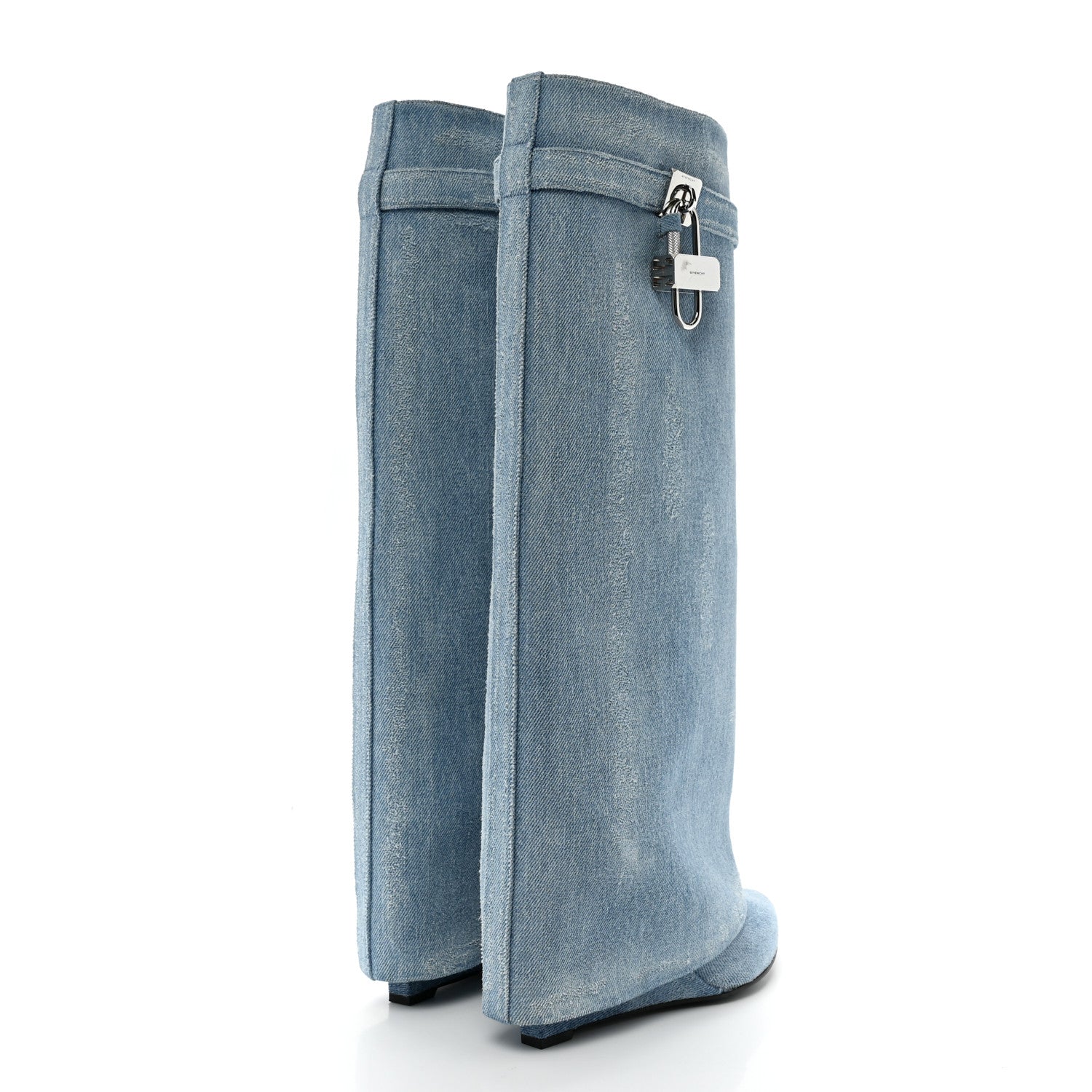 Givenchy Washed Denim Shark Lock Pant Boots 41 Blue 4 of 8