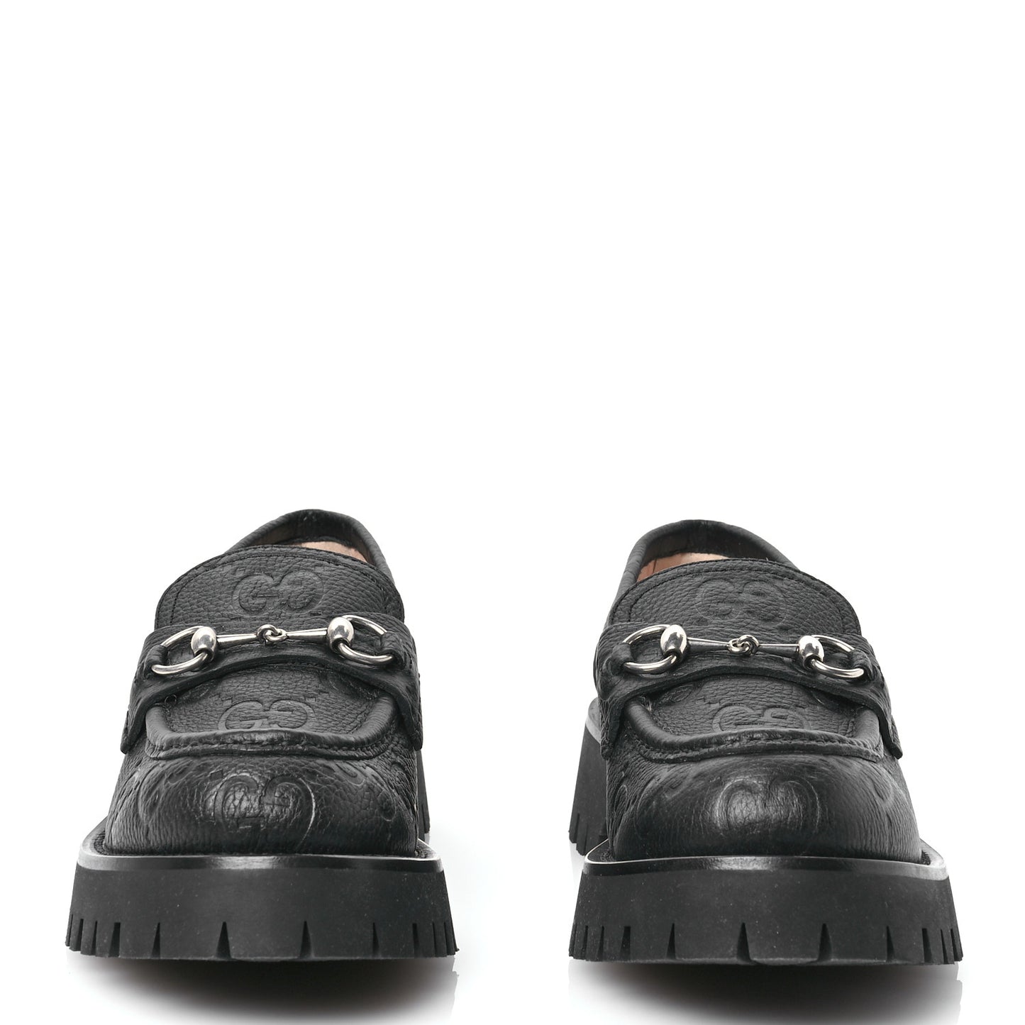 Piuma Calfskin Embossed Womens Platform Lug Sole Loafers 40 Black