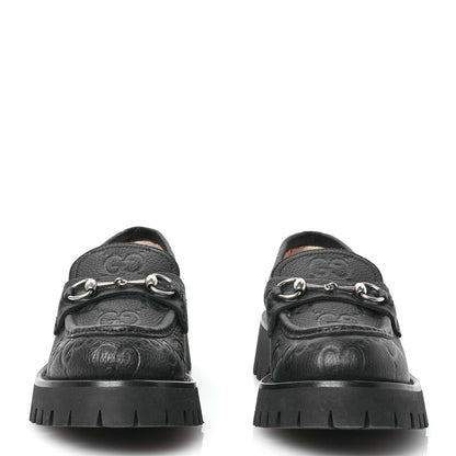 Gucci Piuma Calfskin Embossed Womens Platform Lug Sole Loafers 40 Black 2 of 12