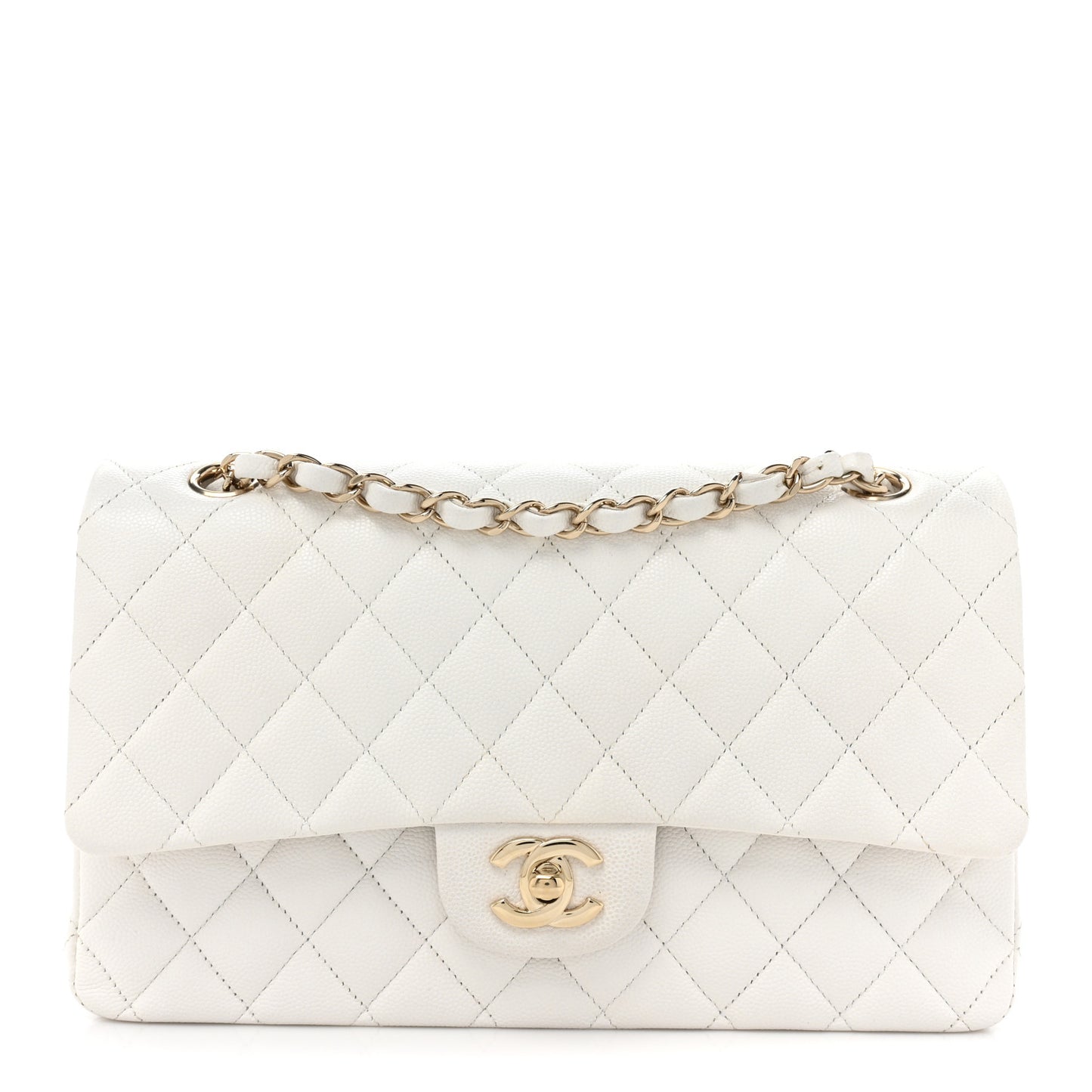 Caviar Quilted Medium Double Flap White