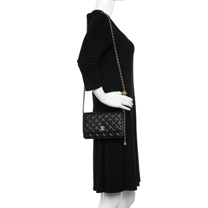 Chanel Lambskin Quilted Pearl Crush Wallet On Chain WOC Black 2 of 12