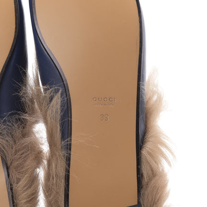Gucci Malaga Kid Fur Womens Princetown Slippers 39 Blue Agata 6 of 10