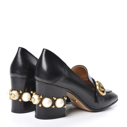 Gucci Malaga Kid Web Pearl Embellished Peyton 75mm Loafer Pumps 37 Black 4 of 11