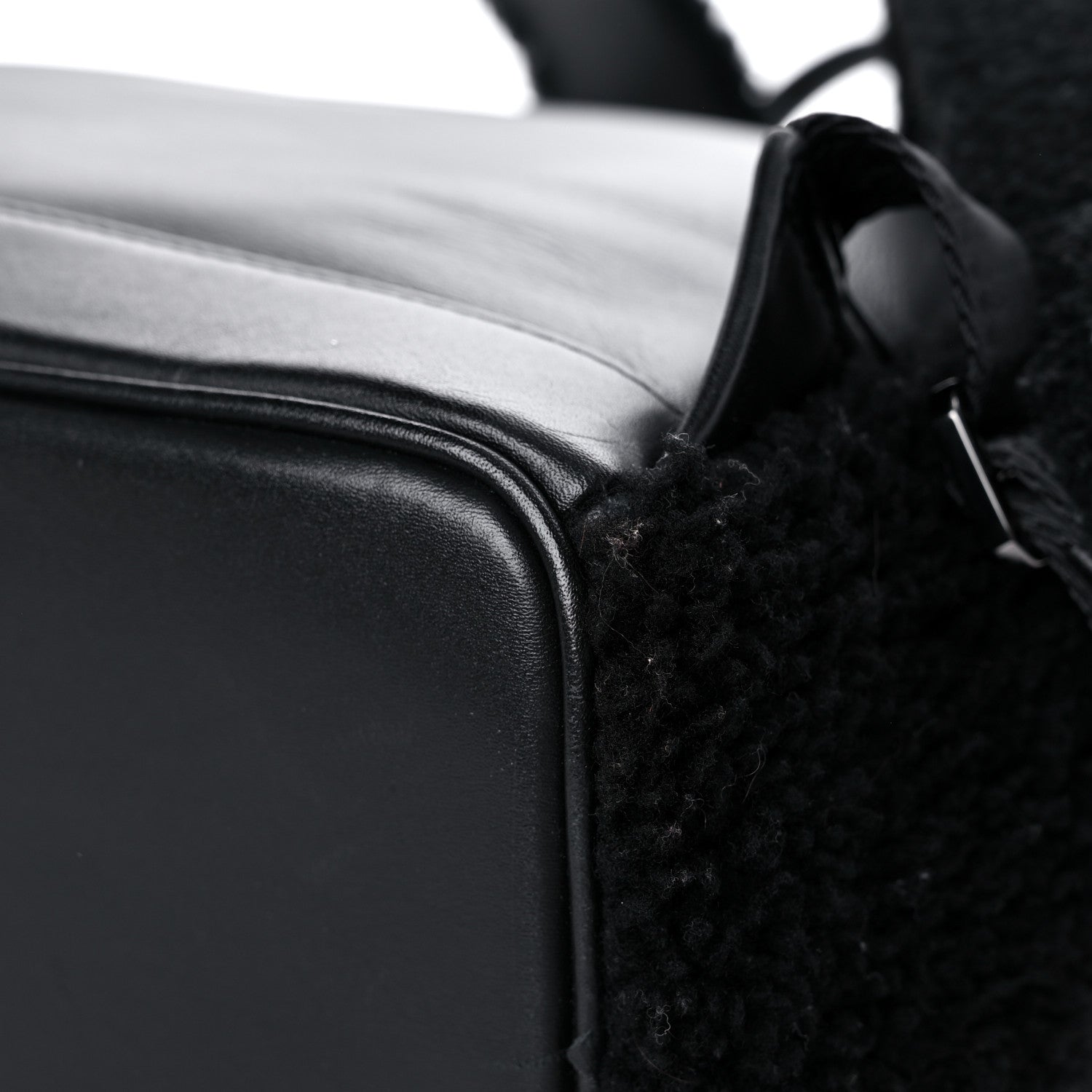 MCM Shearling Contrast Logo Stark Backpack Black White 11 of 13