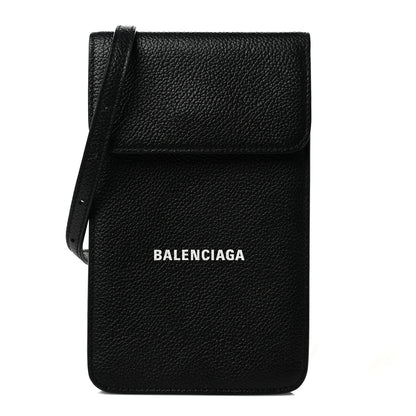 Balenciaga Grained Calfskin Cash Phone Holder Wallet Black 1 of 8