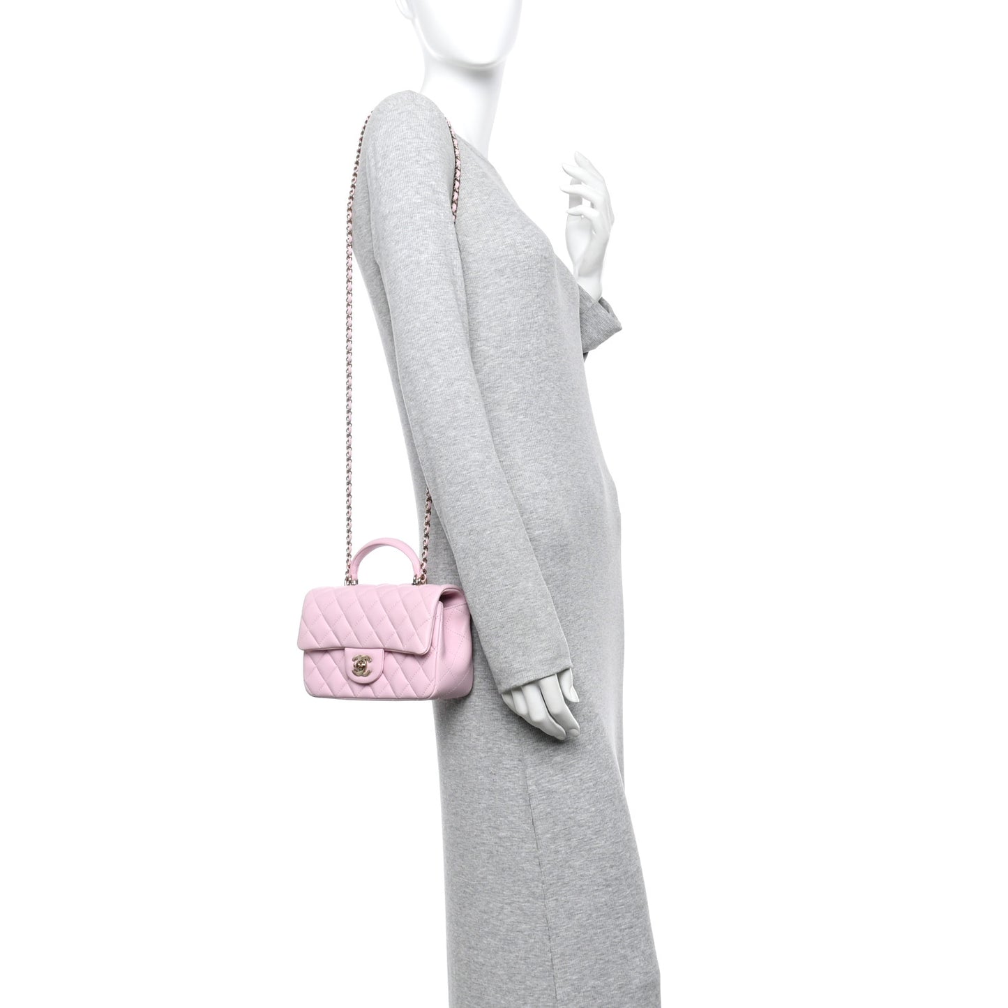 Lambskin Quilted Mini Top Handle Rectangular Flap Light Pink