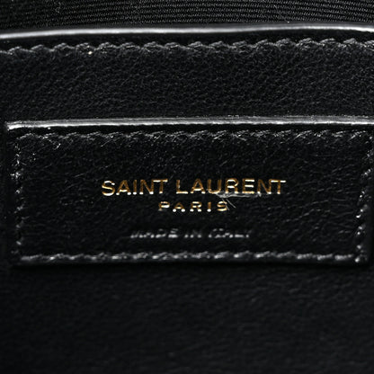 Saint Laurent Shiny Calfskin Crocodile Embossed Manhattan Baguette Black 6 of 11