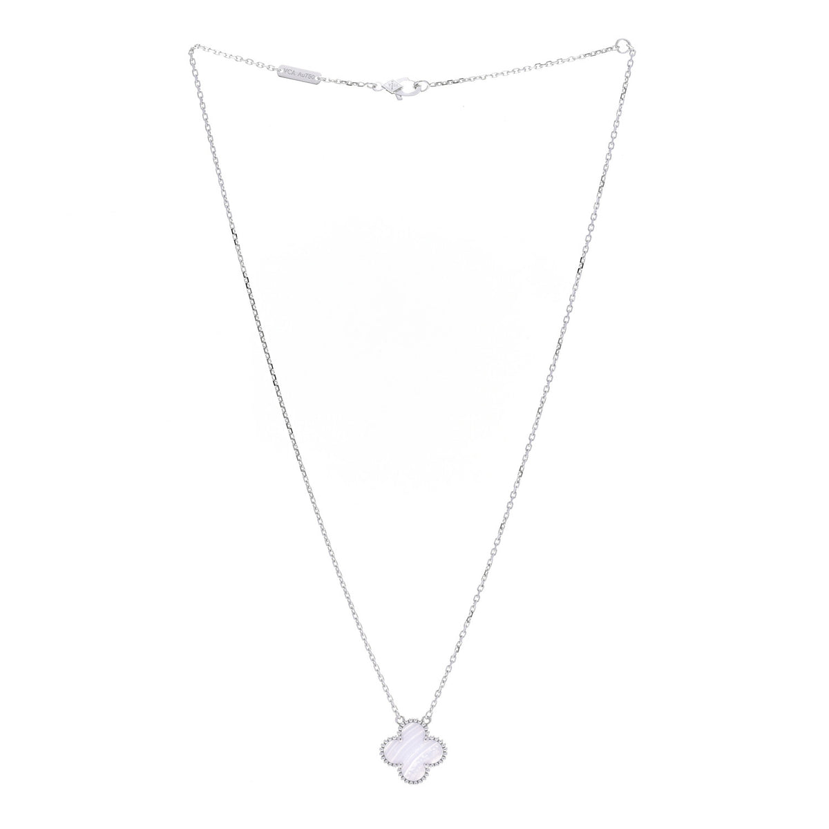 Van Cleef & Arpels 18k White Gold Chalcedony Vintage Alhambra Pendant Necklace 3 of 6