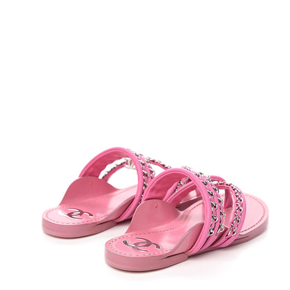 Chanel Calfskin Chain CC Thong Flat Sandals 35 Pink 4 of 9