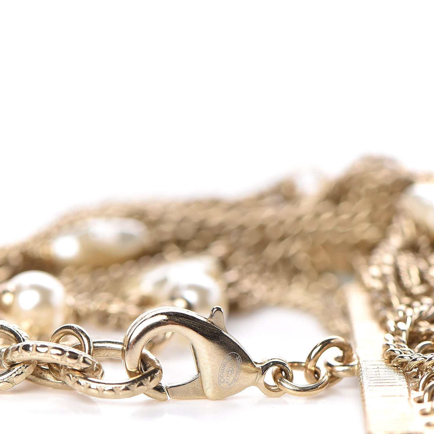 Chanel Metal Resin Pearl Multistrand Chain CC Bracelet Gold 4 of 4