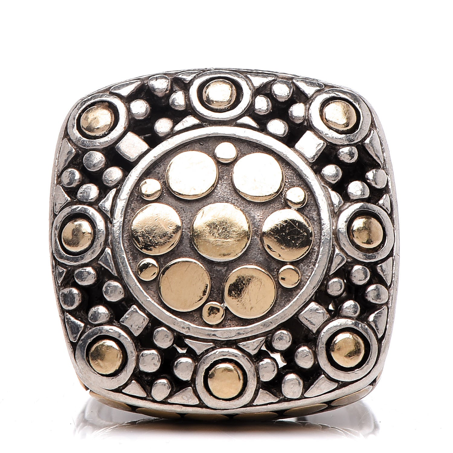 John Hardy Sterling Silver 18K Yellow Gold Jaisalmer Dot Square Ring 54 6.75 1 of 5