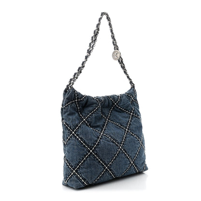 Chanel Denim Quilted Stitched Small Chanel 22 Blue 4 of 11