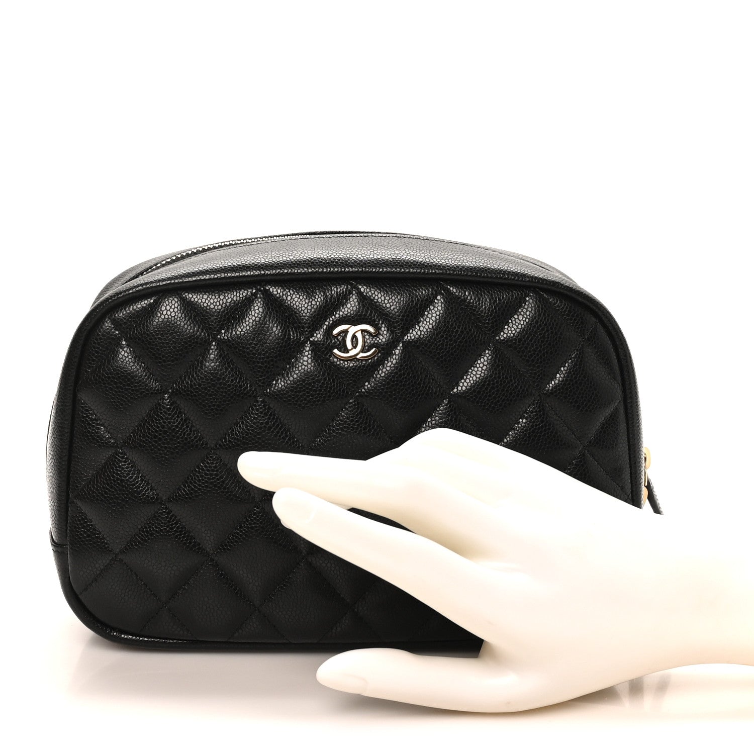 Chanel Caviar Quilted Medium Curvy Pouch Cosmetic Case Black 2 of 9