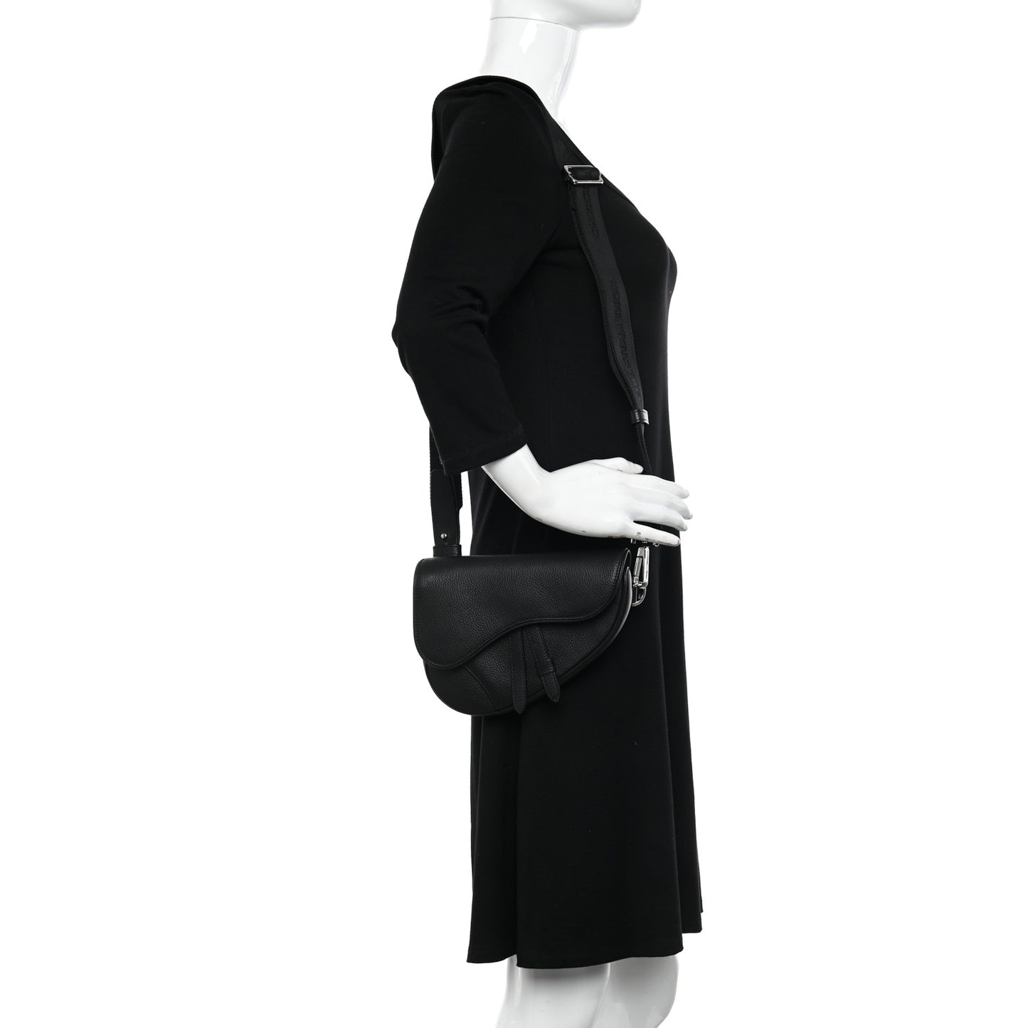 Grained Calfskin Mens Mini Saddle Bag Black