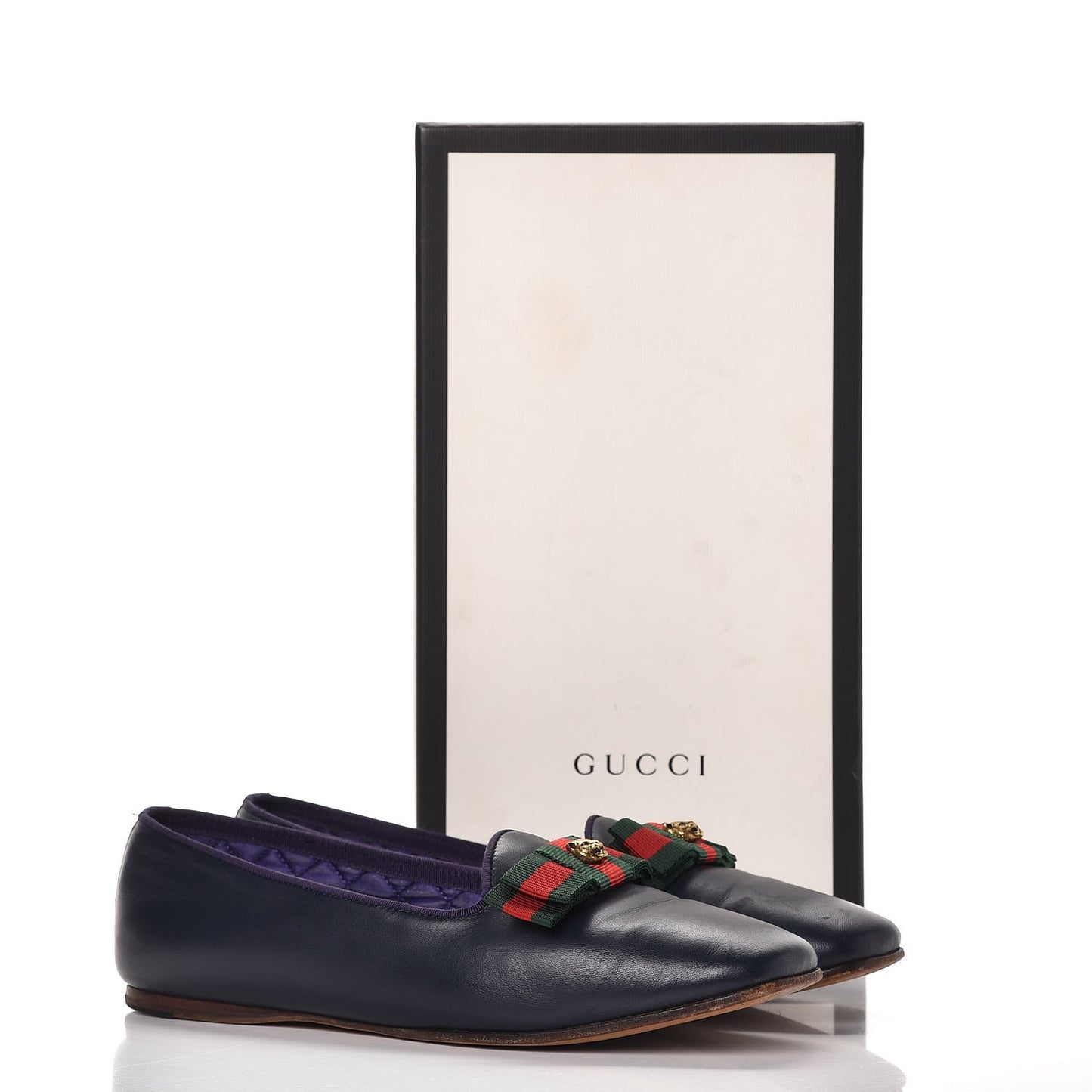 Calfskin Grosgrain Gallipolli Bow Loafers 38 Navy