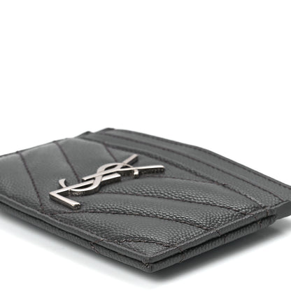 Saint Laurent Grain De Poudre Matelasse Chevron Monogram Credit Card Case Coal 11 of 11