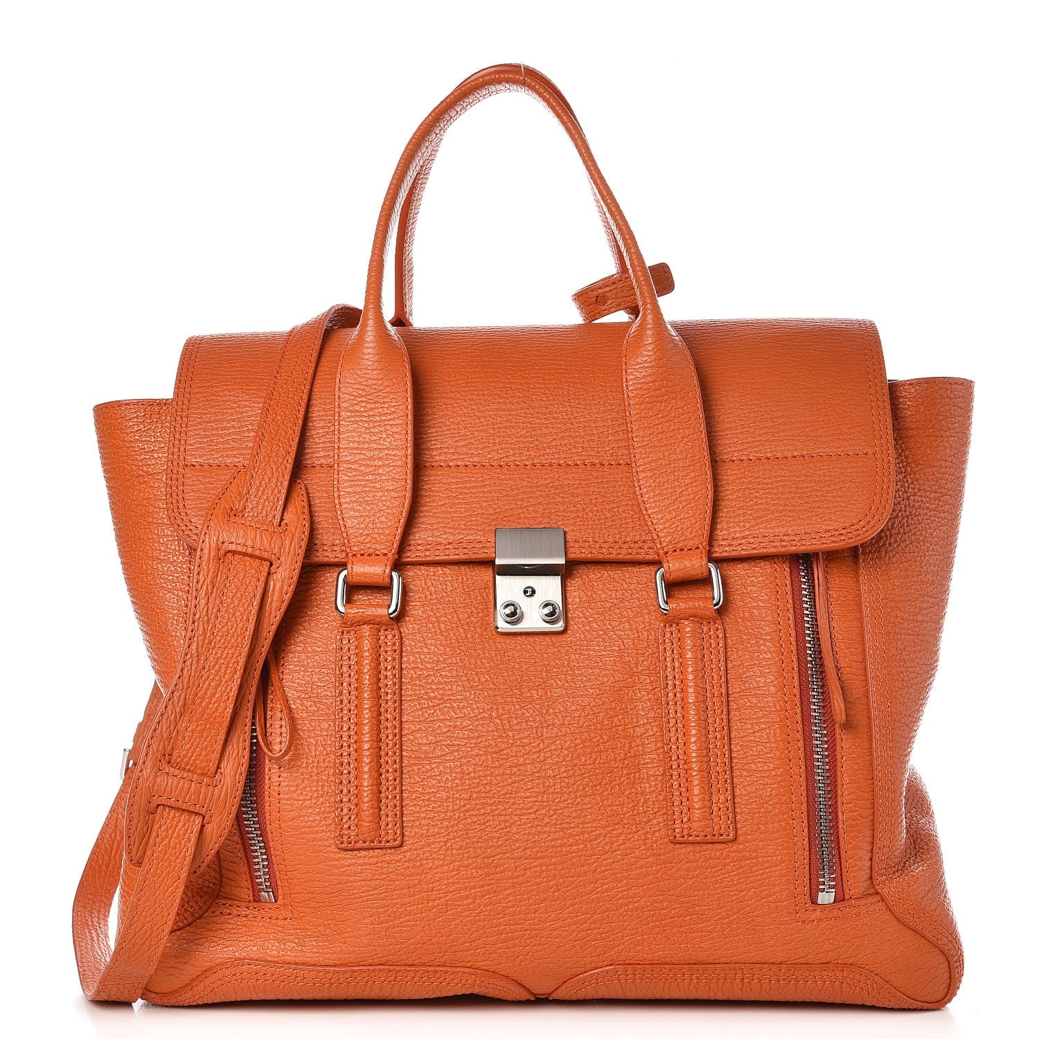 3.1 Phillip Lim 3.1 Textured Calfskin Large Pashli Satchel Mandarin 1 of 8
