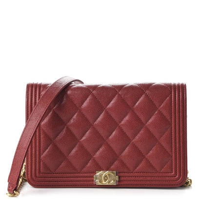 Chanel Caviar Quilted Boy Wallet On Chain WOC Red 1 of 11