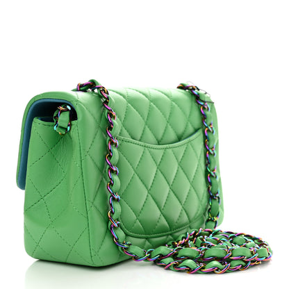 Chanel Lambskin Quilted Mini Rectangular Flap Green Blue 3 of 11