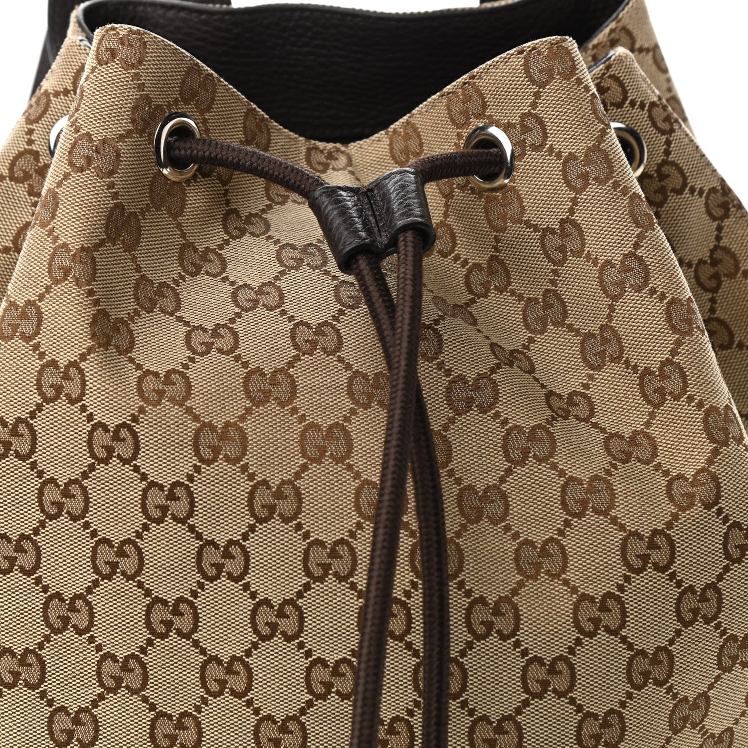 Gucci Monogram Dollar Calfskin O Drawstring Backpack Beige Ebony Testa di Moro Dark Chocolate 8 of 12