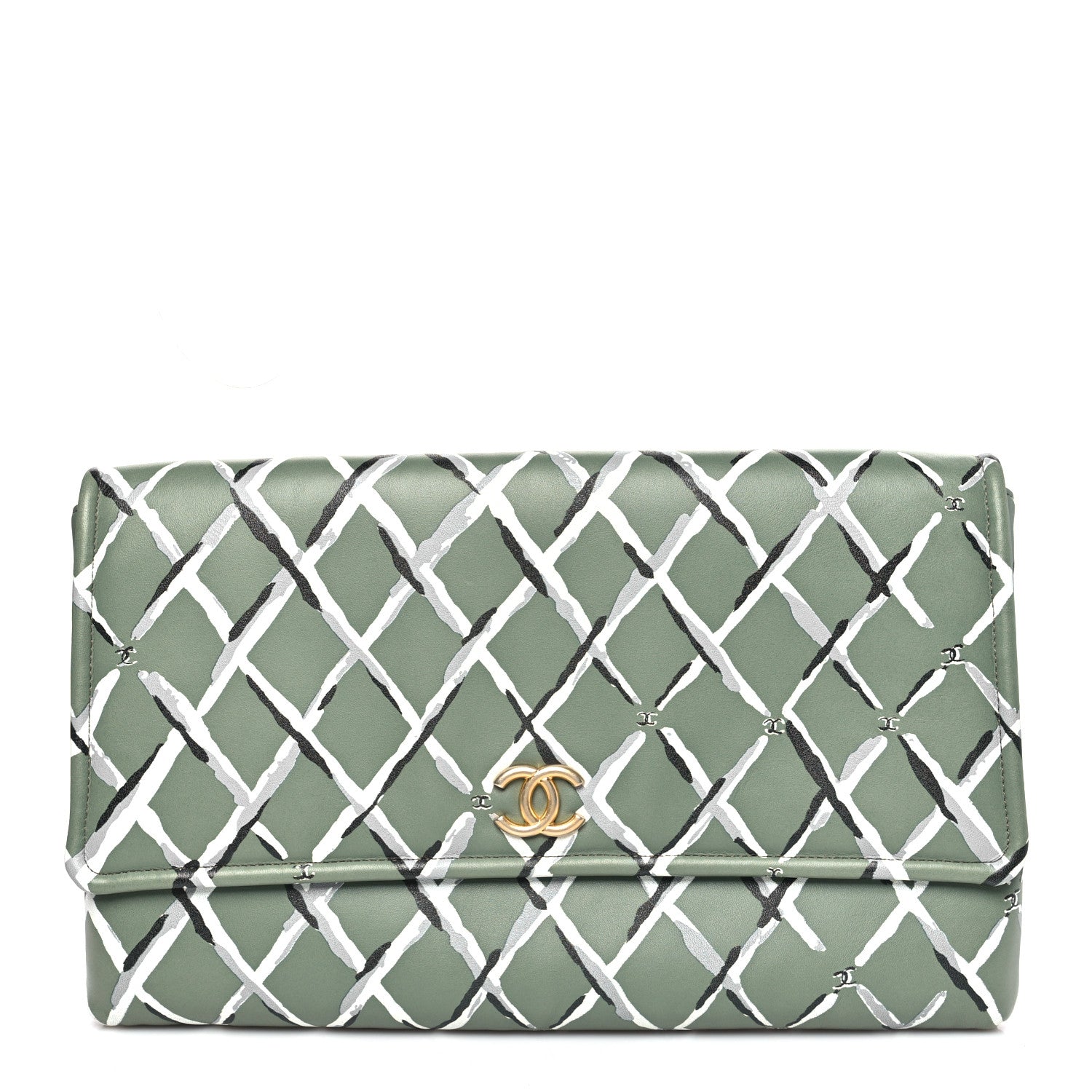 Chanel Lambskin Paris-Greece Quilted Foldover Clutch Green Multicolor 1 of 8