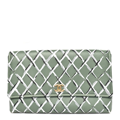 Chanel Lambskin Paris-Greece Quilted Foldover Clutch Green Multicolor 1 of 8