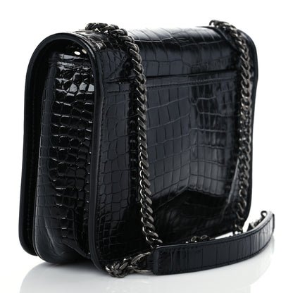 Saint Laurent Crocodile Embossed Lambskin Matelasse Monogram Niki Chain Wallet Black 3 of 8