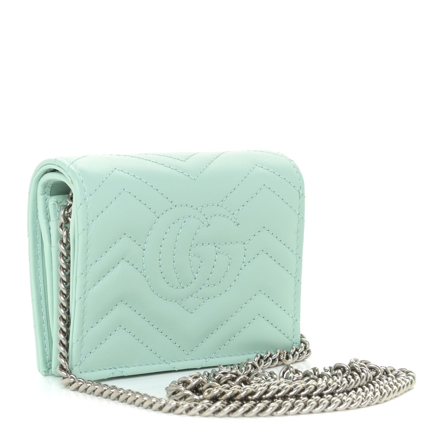 Calfskin Matelasse GG Marmont Mini Wallet On Chain Water Green