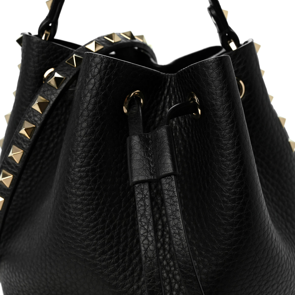 Valentino Garavani Grained Calfskin Rockstud Bucket Bag Black 7 of 9