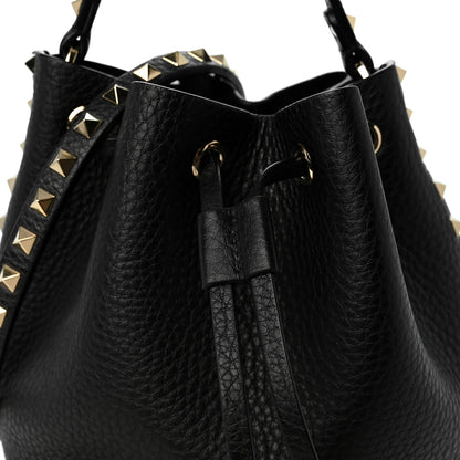 Valentino Garavani Grained Calfskin Rockstud Bucket Bag Black 7 of 9
