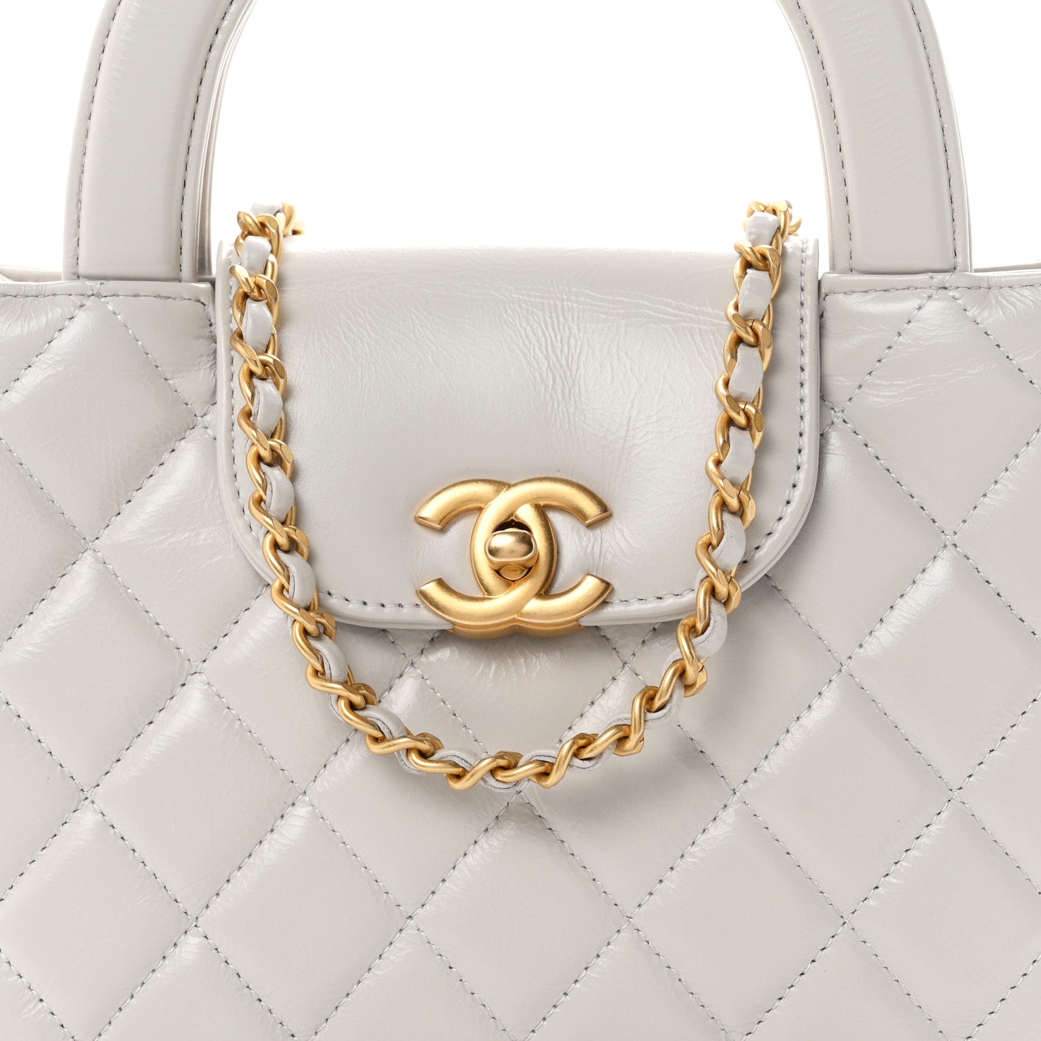 Chanel Shiny Aged Calfskin Quilted Nano Kelly Shopper Light Grey 8 of 11