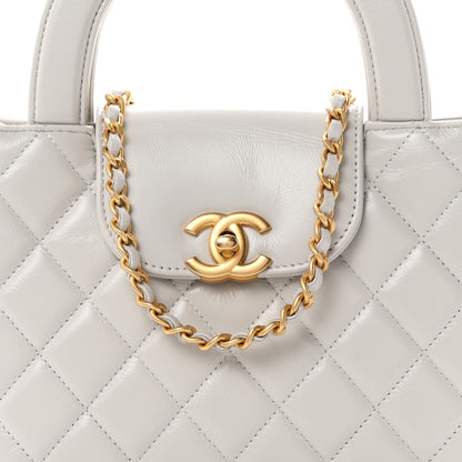 Chanel Shiny Aged Calfskin Quilted Nano Kelly Shopper Light Grey 8 of 11