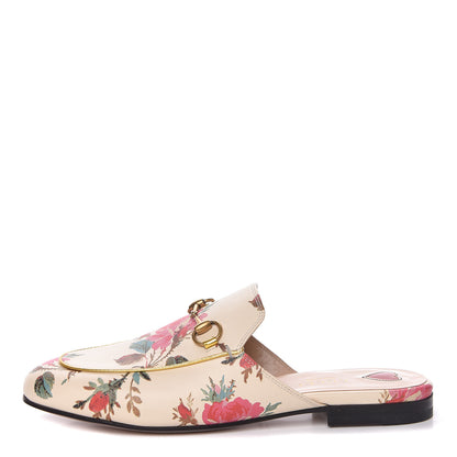 Gucci Calfskin Stamp Allover Rose Princetown Slippers 37 Ivory Multicolor 1 of 9