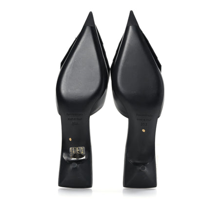 Balenciaga Soft Nappa Logo Fringe Square Knife Pointed Toe 40mm Mules 37.5 Black White 5 of 8