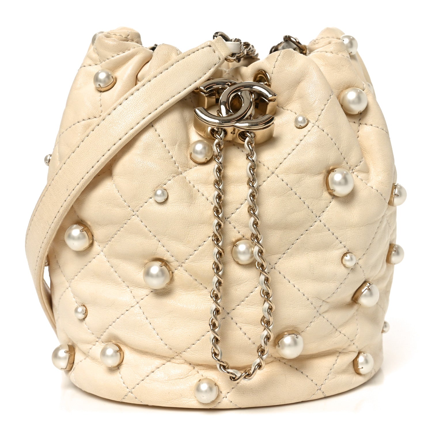 Chanel Lambskin Quilted Pearl Mini About Pearls Drawstring Bag White 1 of 10