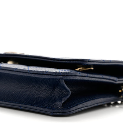 Chanel Caviar Quilted Crystal Enamel CC Wallet On Chain WOC Navy 11 of 12