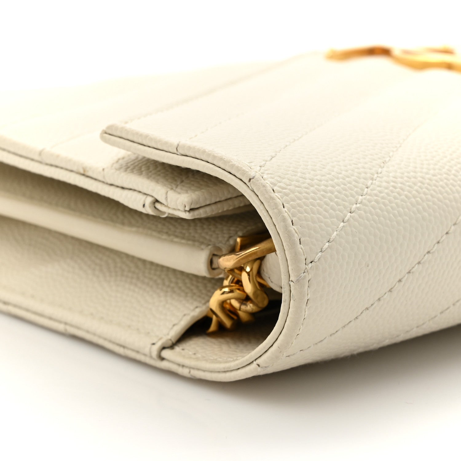 Saint Laurent Grain De Poudre Matelasse Chevron Monogram Chain Wallet Crema Soft 15 of 18