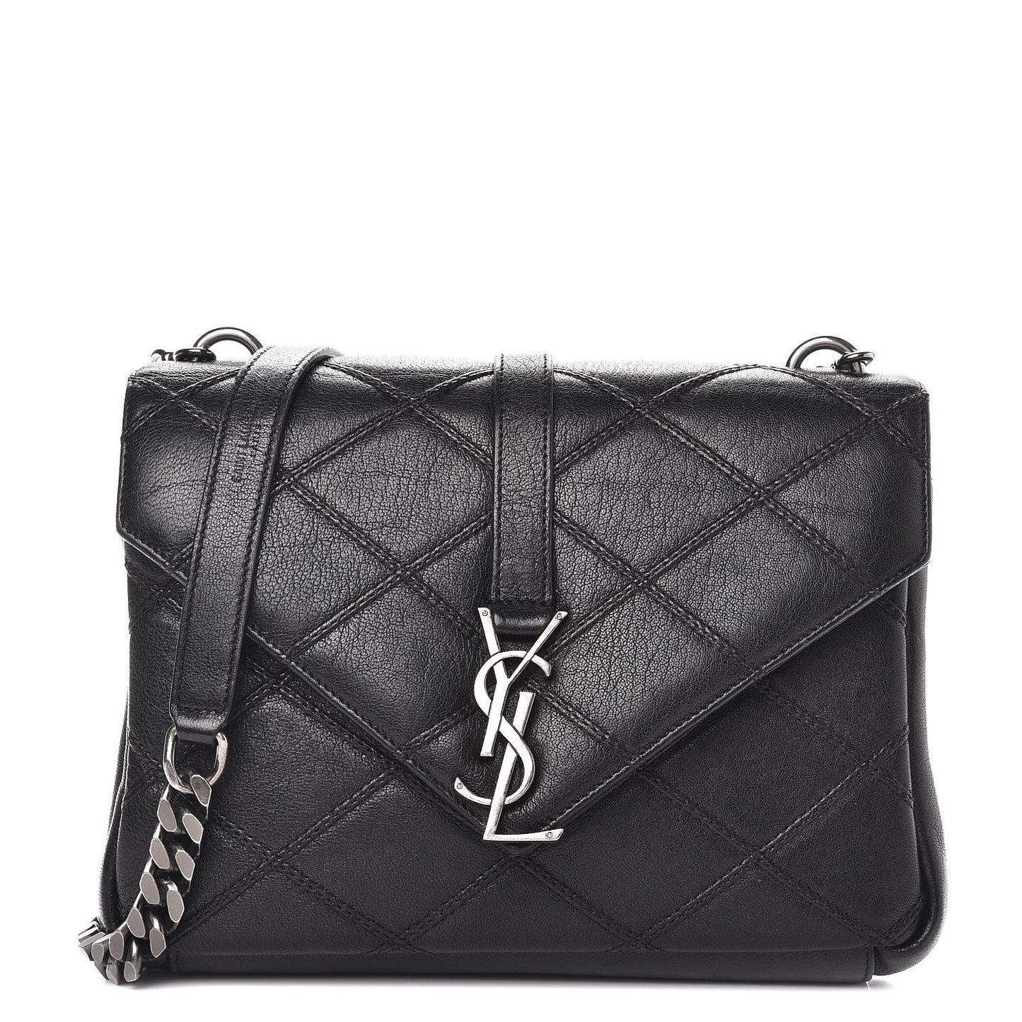 Calfskin Matelasse Diamond Quilted Monogram Medium College Bag Black