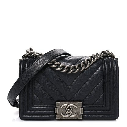 Chanel Caviar Chevron Quilted Small Boy Flap Black 1 of 10