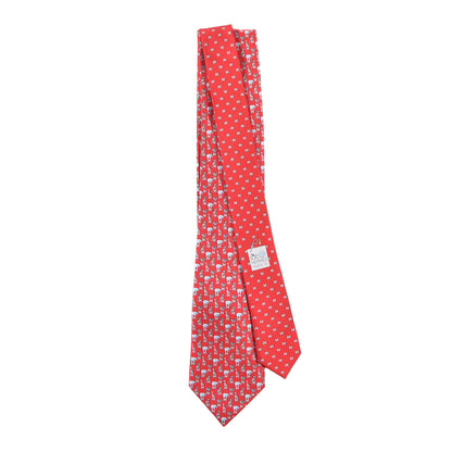Hermes Silk Printed Mens Circ'H Twillbi Neck Tie Rouge Gris Moyen Ciel 1 of 6
