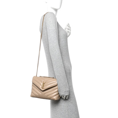 Saint Laurent Calfskin Y Quilted Monogram Small Loulou Chain Satchel Dark Beige 2 of 10