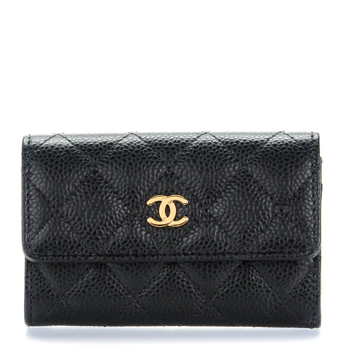 Caviar Quilted Flap Card Holder Black