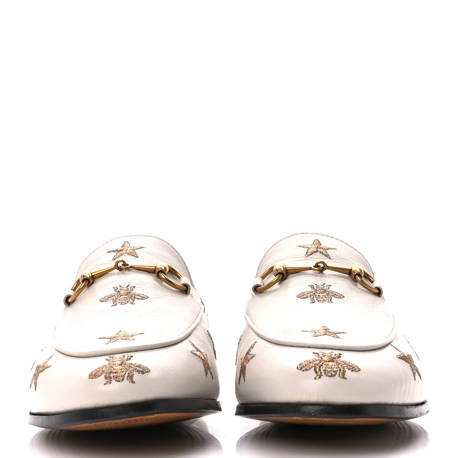 Gucci Goatskin Bee Star Embroidered Womens Jordaan Loafers 41 Mystic White 2 of 9