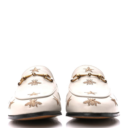 Gucci Goatskin Bee Star Embroidered Womens Jordaan Loafers 41 Mystic White 2 of 9