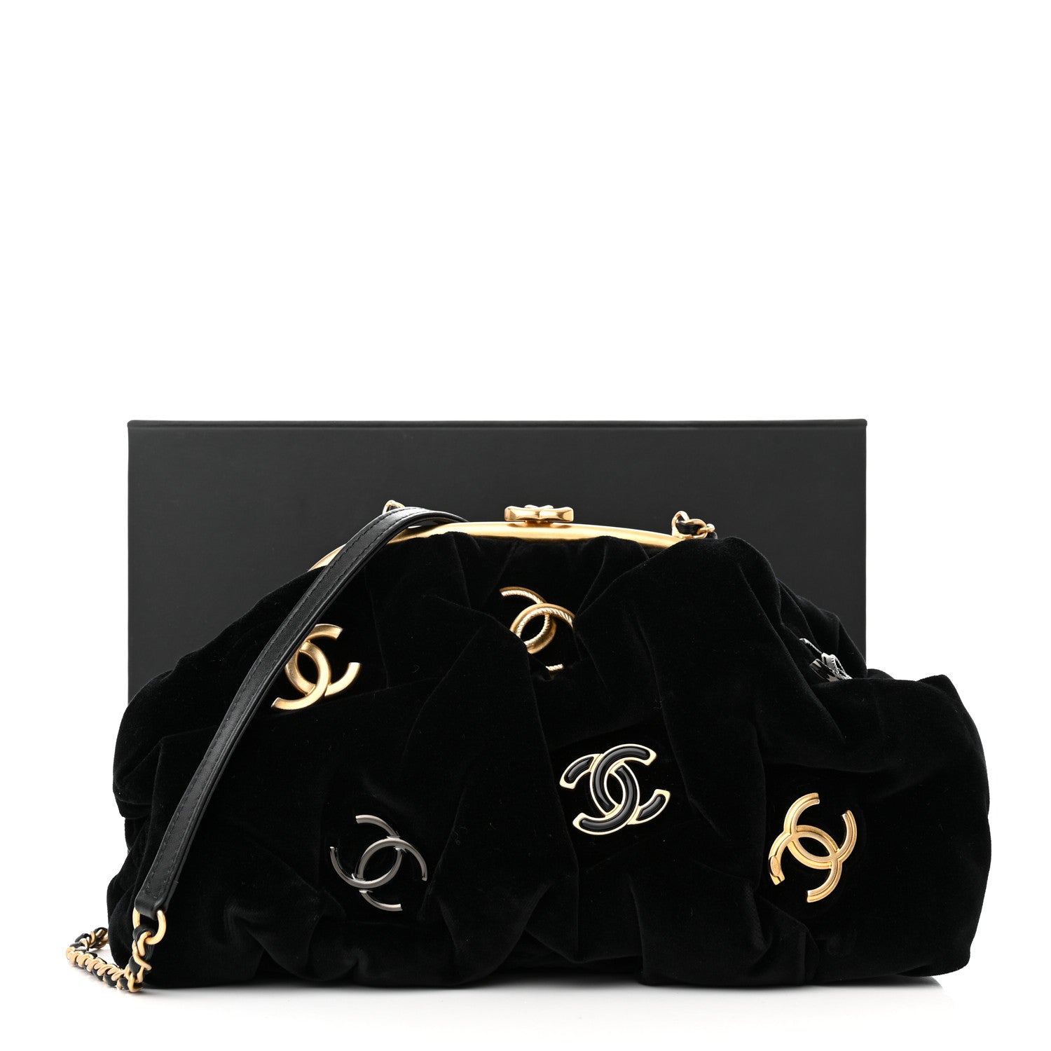 Chanel Velvet Enamel CC Kiss Lock Clutch Black 12 of 12