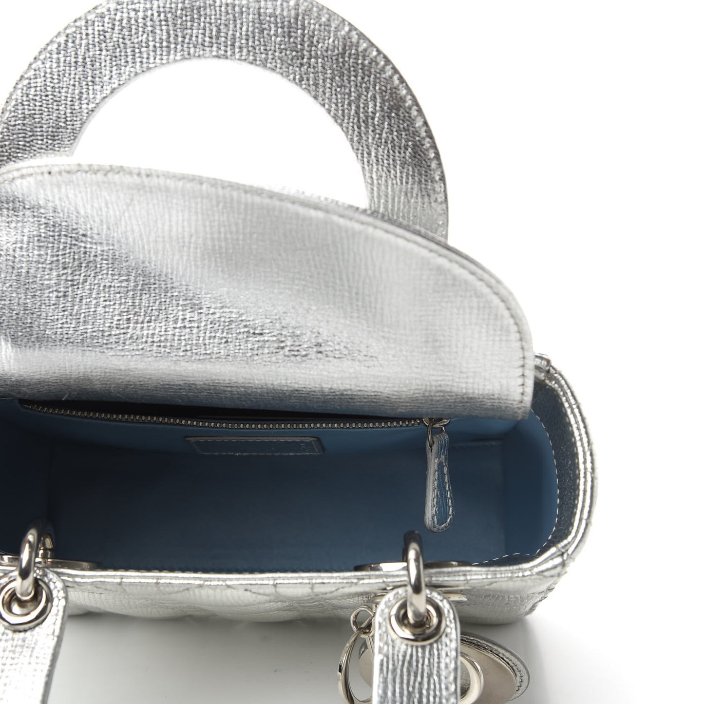 Metallic Grained Calfskin Cannage Small Lucky Badges My Lady Dior Silver