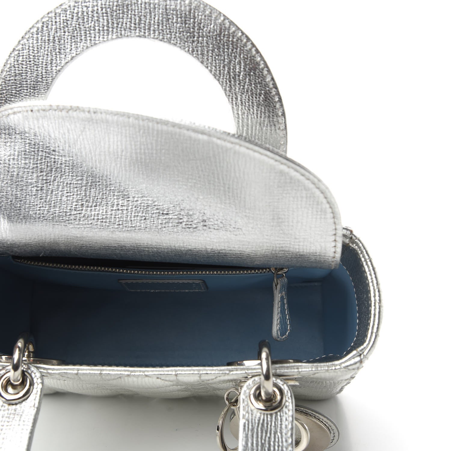 Christian Dior Metallic Grained Calfskin Cannage Small Lucky Badges My Lady Dior Silver 7 of 8