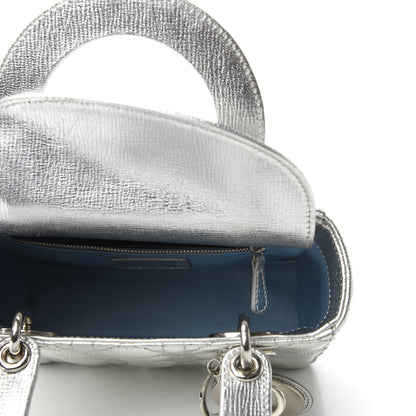 Christian Dior Metallic Grained Calfskin Cannage Small Lucky Badges My Lady Dior Silver 7 of 8