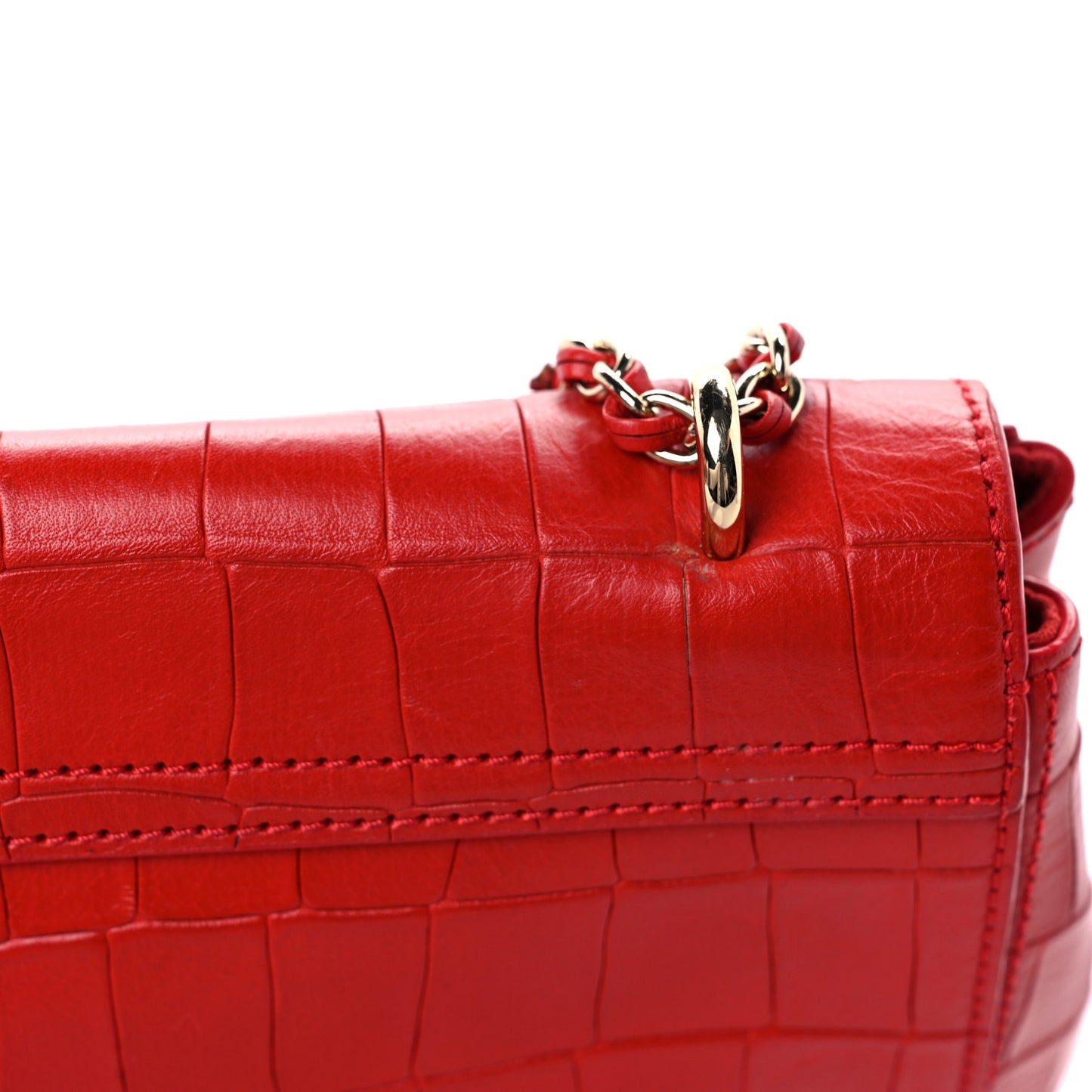Nappa Crocodile Embossed Small Lily Flap Red